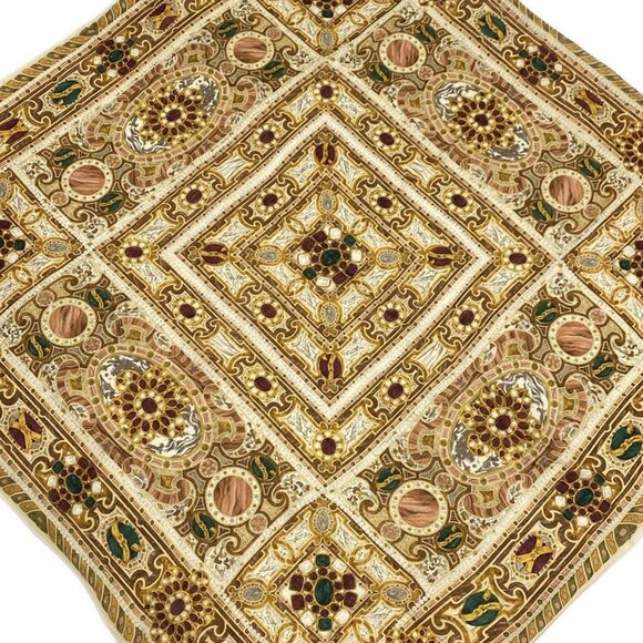 Auth CHANEL - Brown Bordeaux Multi Silk Cashmere Scarf - Picture 1 of 10